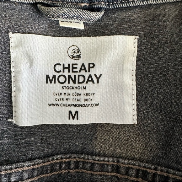 Cheap Monday Staple Denim Jacket Psyched SZ Medium Blue Graffiti Hand Print - Picture 2 of 10